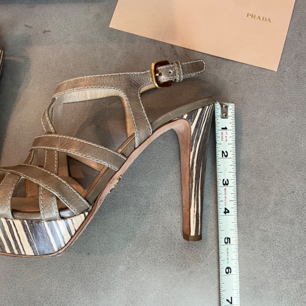 Prada Platform Stiletto Strappy Sandals with striped wooden heals - Picture 3 of 9